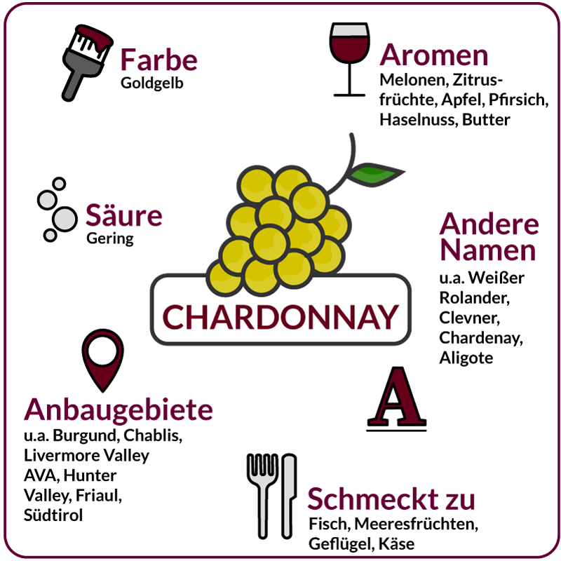 Farbe, Aromen, Säure, Anbaugebiete Rebsorte Chardonnay