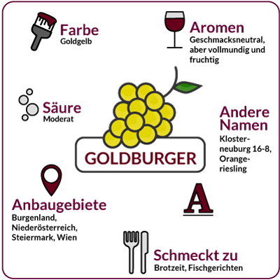 Farbe, Aromen, Säure, Anbaugebiete Rebsorte Goldburger