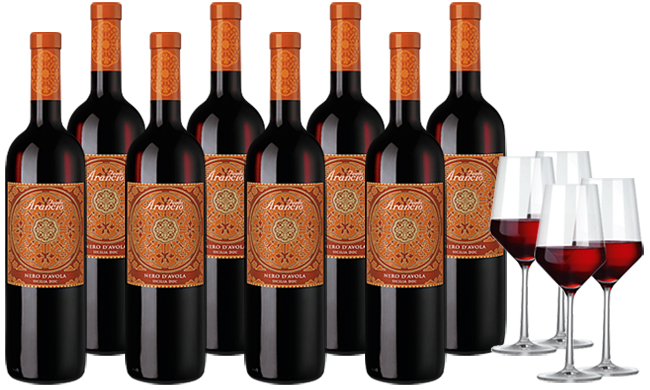 Wein Angebot 8 Flaschen Weinpaket Feudo Arancio Nero D Avola 4 Elegante Rotweinglaser Nur 49 90 Statt 80
