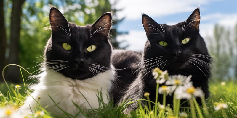 Zwei Katzen auf einer Wiese