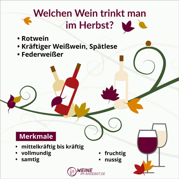 Im Herbst trinkt man besonders gerne Rotwein, kräftigen Weißwein oder Federweißer.